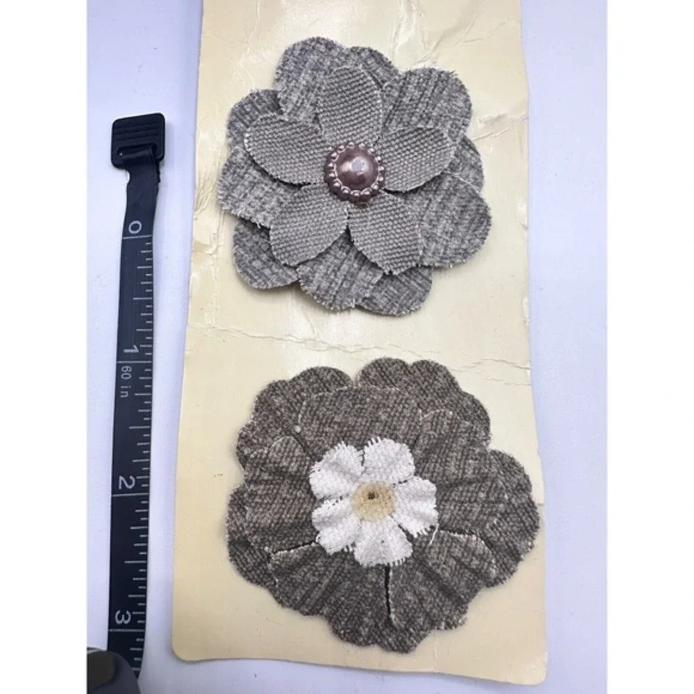 Vintage Style Grey Brown Fabric Flower Appliques Woven Tweed Craft DIY Chic J-01